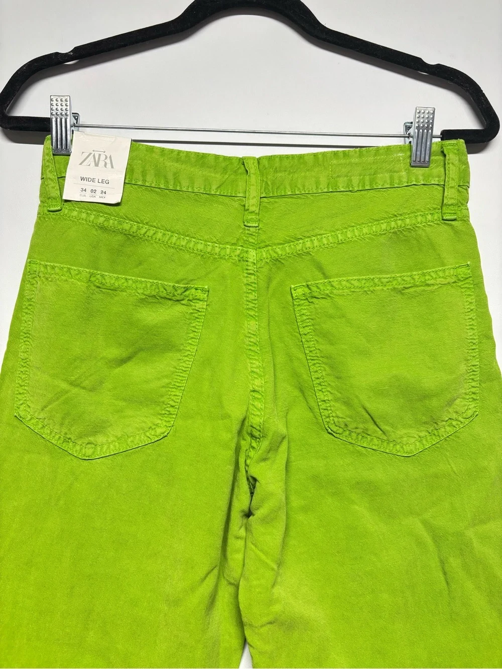 ✨Zara Women’s Mid-Rise Full Length Wide Leg Pants Lime Green Size 2